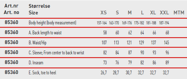 survival suit immersion suit sizes